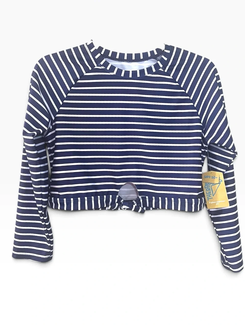 Kids Navy & White Stripe UPF Swim Top, Size 18.5